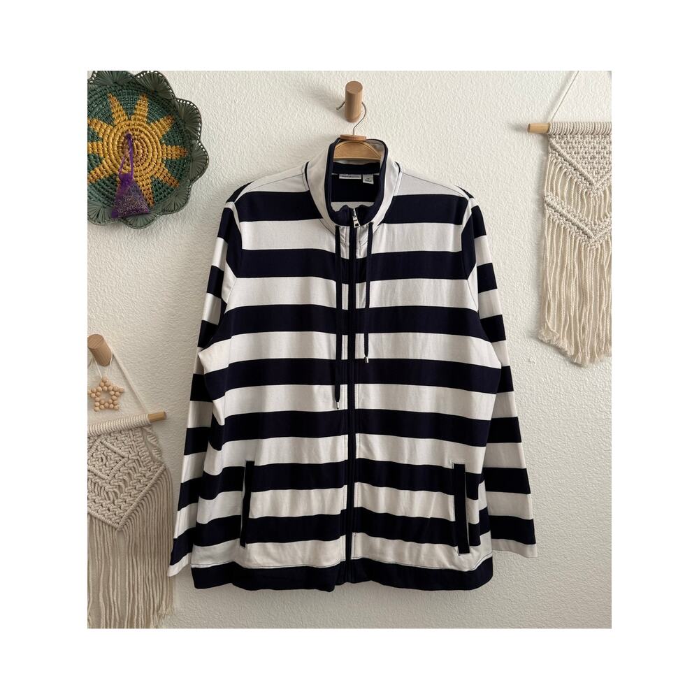 Croft & Barrow Nautical Blue and White Zip Up Sweatshirt Size 1X